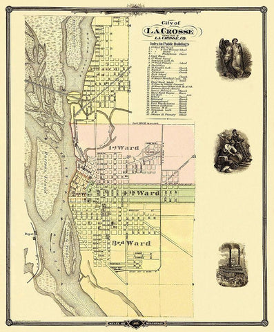 La Crosse Wisconsin - Snyder 1878 Black Ornate Wood Framed Art Print with Double Matting by Snyder