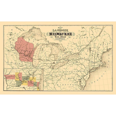 La Crosse and Milwaukee Railroad - Colton 1855 White Modern Wood Framed Art Print by Colton