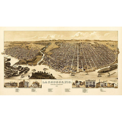 La Crosse Wisconsin - Wellge 1887  White Modern Wood Framed Art Print by Wellge