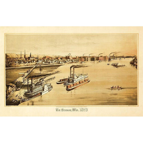 La Crosse Wisconsin - Ellsbury 1873  White Modern Wood Framed Art Print by Ellsbury