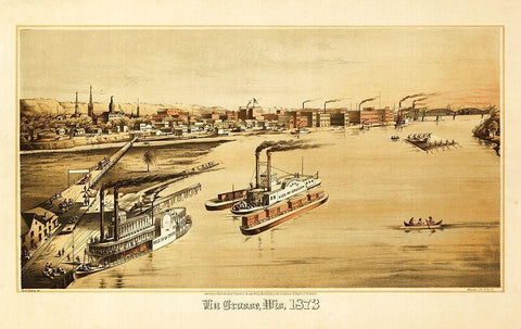 La Crosse Wisconsin - Ellsbury 1873  White Modern Wood Framed Art Print with Double Matting by Ellsbury