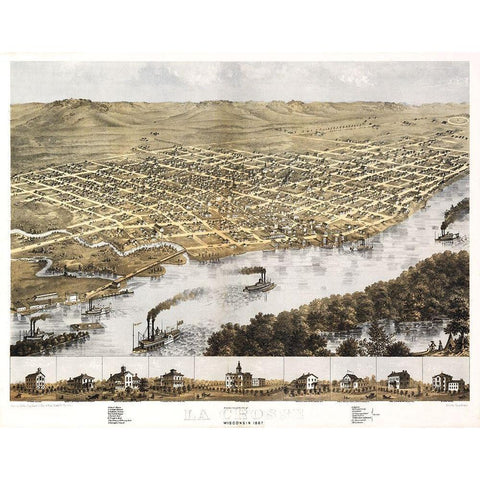 La Crosse Wisconsin - Ruger 1867  Black Modern Wood Framed Art Print with Double Matting by Ruger
