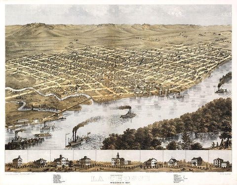 La Crosse Wisconsin - Ruger 1867  Black Ornate Wood Framed Art Print with Double Matting by Ruger