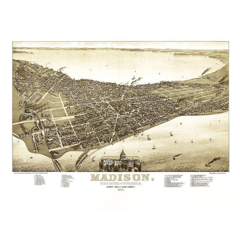 Madison Wisconsin - Norris 1885  White Modern Wood Framed Art Print by Norris