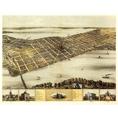 Madison Wisconsin - Norris 1867 White Modern Wood Framed Art Print by Norris