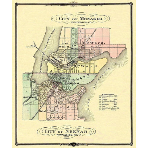 Menasha, Neenah Wisconsin - Snyder 1878 White Modern Wood Framed Art Print by Snyder