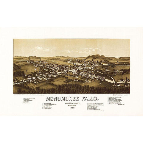 Menomonee Falls Wisconsin - Norris 1886  Black Modern Wood Framed Art Print with Double Matting by Norris