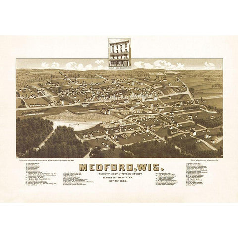 Medford Wisconsin - Norris 1885  White Modern Wood Framed Art Print by Norris