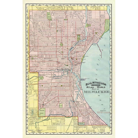 Milwaukee Wisconsin - Rand McNally 1894 Gold Ornate Wood Framed Art Print with Double Matting by Rand McNally