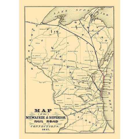 Milwaukee and Superior Railroad 1857 Black Modern Wood Framed Art Print with Double Matting by Nesbitt