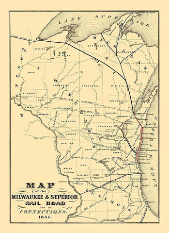 Milwaukee and Superior Railroad 1857 Black Ornate Wood Framed Art Print with Double Matting by Nesbitt