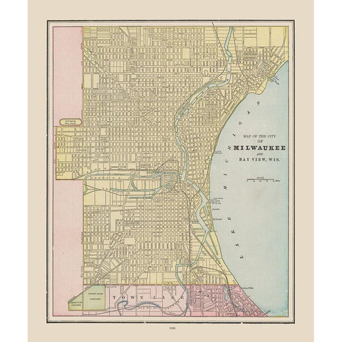 Milwaukee  Wisconsin - Cram 1892 Gold Ornate Wood Framed Art Print with Double Matting by Cram