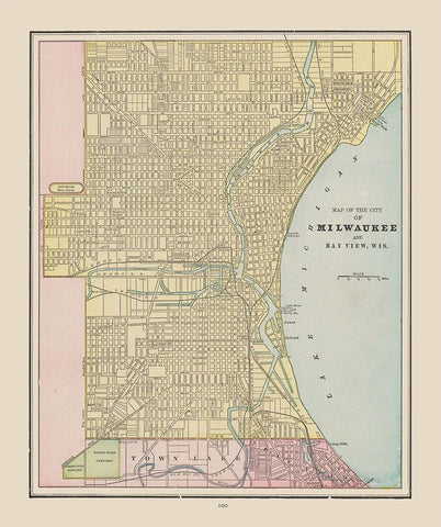 Milwaukee  Wisconsin - Cram 1892 Black Ornate Wood Framed Art Print with Double Matting by Cram