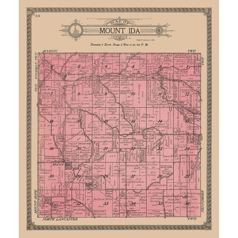 Mount Ida Township  Wisconsin - Ogle 1918 Gold Ornate Wood Framed Art Print with Double Matting by Ogle