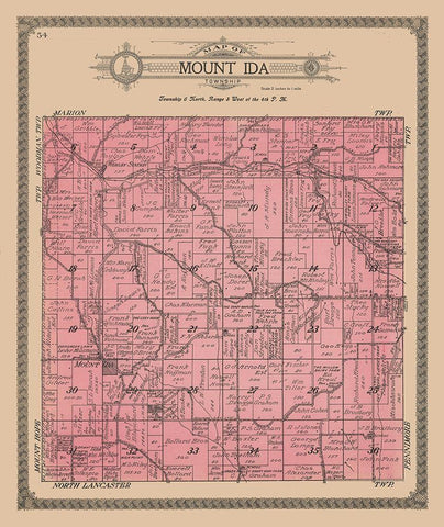 Mount Ida Township  Wisconsin - Ogle 1918 Black Ornate Wood Framed Art Print with Double Matting by Ogle