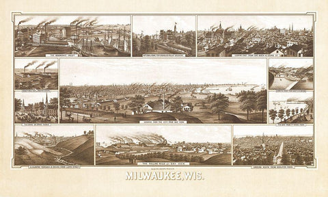 Milwaukee Wisconsin - Beck 1882  White Modern Wood Framed Art Print with Double Matting by Beck