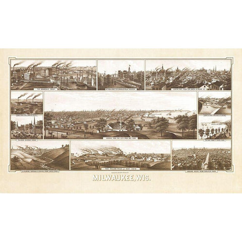 Milwaukee Wisconsin - Beck 1882  Black Modern Wood Framed Art Print with Double Matting by Beck