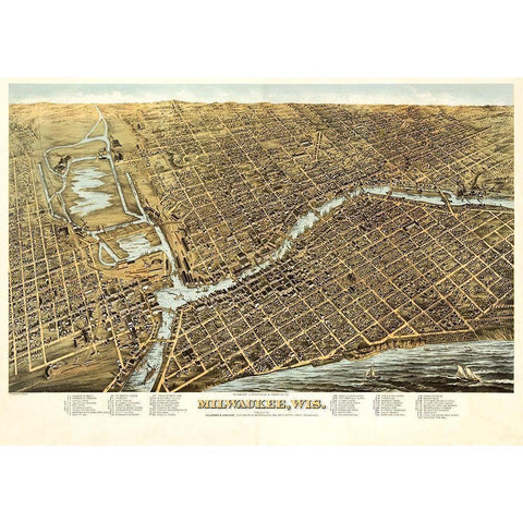 Milwaukee Wisconsin - Bailey 1872  Black Modern Wood Framed Art Print with Double Matting by Bailey