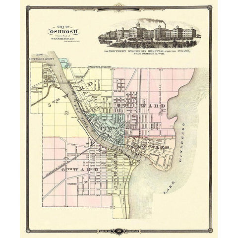 Oshkosh Wisconsin - Snyder 1878 Black Modern Wood Framed Art Print with Double Matting by Snyder