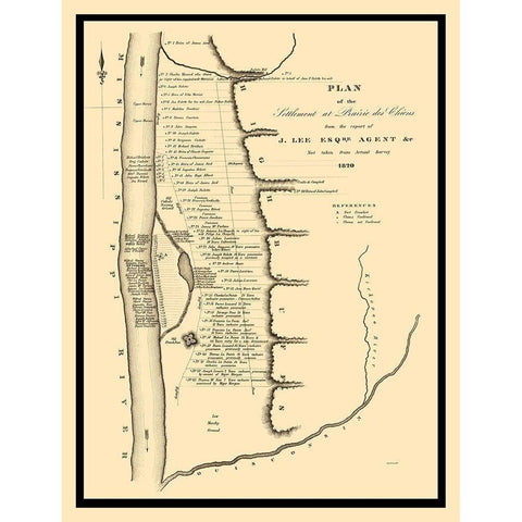 Prairie Du Chien Wisconsin Landowner - Lee 1820 Black Modern Wood Framed Art Print by Lee