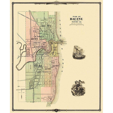 Racine Wisconsin - Snyder 1878 Black Modern Wood Framed Art Print with Double Matting by Snyder