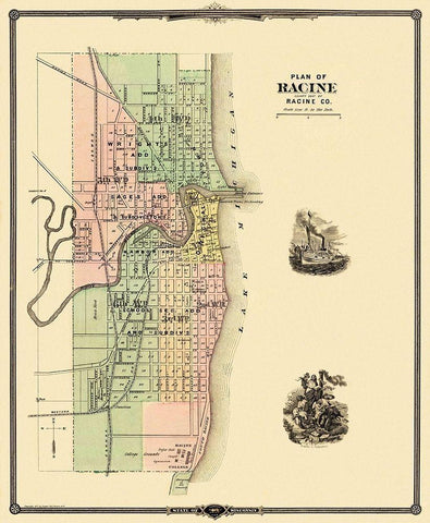 Racine Wisconsin - Snyder 1878 Black Ornate Wood Framed Art Print with Double Matting by Snyder