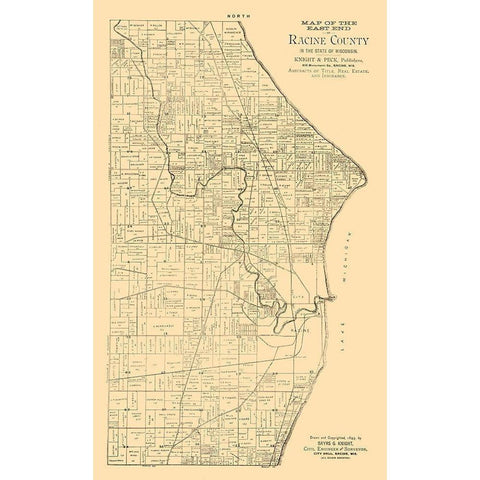 Racine County Wisconsin - Knight 1893  Black Modern Wood Framed Art Print with Double Matting by Knight