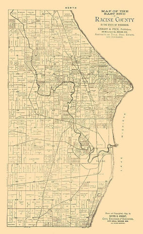 Racine County Wisconsin - Knight 1893  White Modern Wood Framed Art Print with Double Matting by Knight