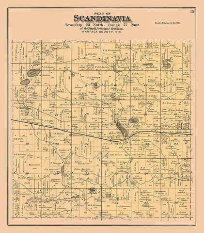 Scandinavia City  Wisconsin - Foote 1889 White Modern Wood Framed Art Print with Double Matting by Foote