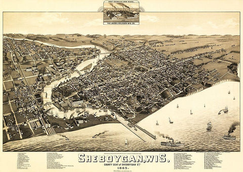 Sheboygan Wisconsin - Wellge 1885  White Modern Wood Framed Art Print with Double Matting by Wellge