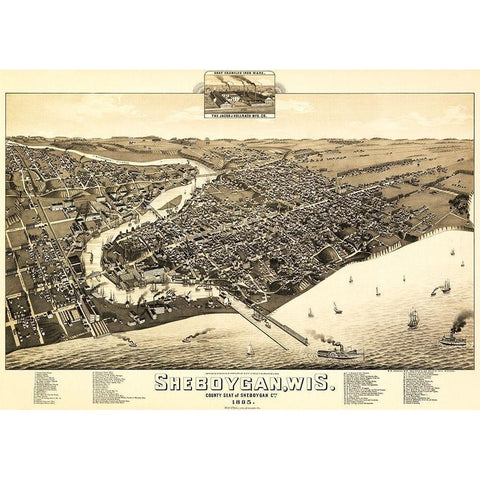 Sheboygan Wisconsin - Wellge 1885  Black Modern Wood Framed Art Print by Wellge