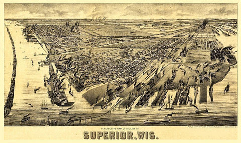 Superior Wisconsin - American Pub Co 1893  White Modern Wood Framed Art Print with Double Matting by American Pub Co
