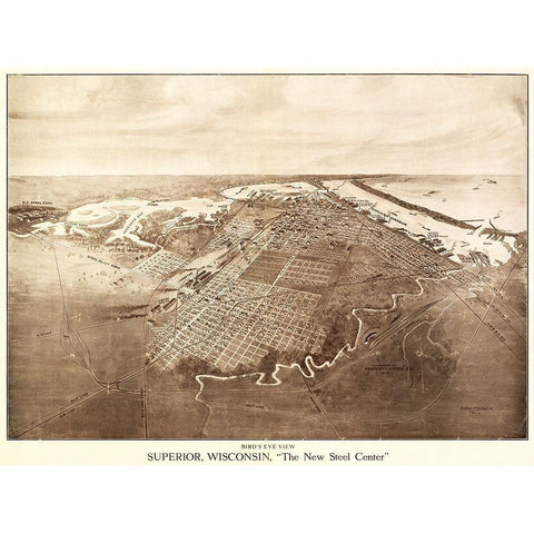 Superior Wisconsin - Bradley 1913  Gold Ornate Wood Framed Art Print with Double Matting by Bradley