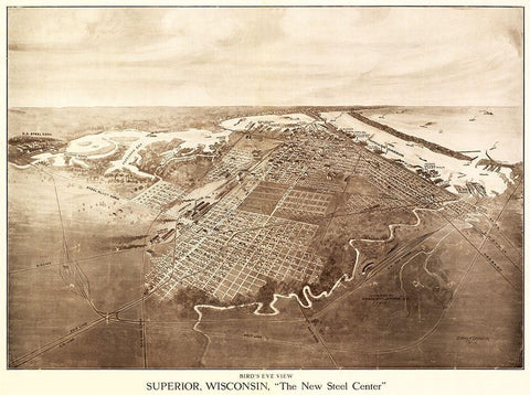 Superior Wisconsin - Bradley 1913  Black Ornate Wood Framed Art Print with Double Matting by Bradley