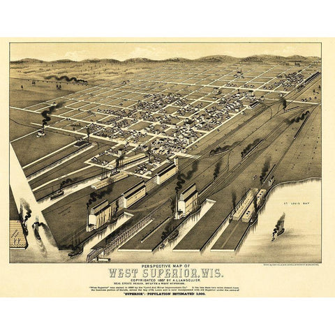 Superior Wisconsin - Wellge 1887  Gold Ornate Wood Framed Art Print with Double Matting by Wellge