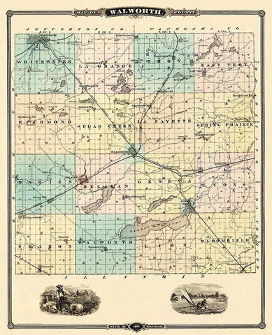 Walworth Wisconsin Landowner - Snyder 1878 Black Ornate Wood Framed Art Print with Double Matting by Snyder