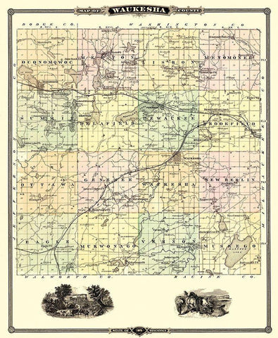 Waukesha Wisconsin Landowner - Snyder 1878 White Modern Wood Framed Art Print with Double Matting by Snyder