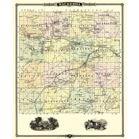 Waukesha Wisconsin Landowner - Snyder 1878 Black Modern Wood Framed Art Print with Double Matting by Snyder