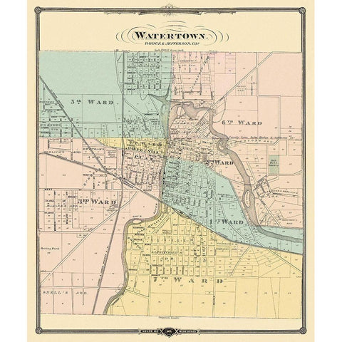 Watertown Wisconsin - Snyder 1878 Gold Ornate Wood Framed Art Print with Double Matting by Snyder