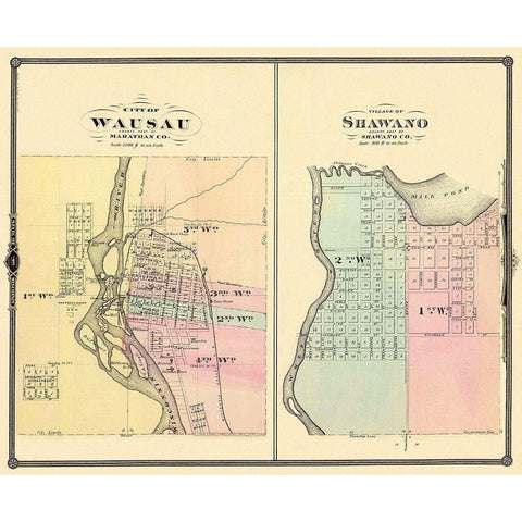 Wausau, Shawano Wisconsin - Snyder 1878 White Modern Wood Framed Art Print by Snyder