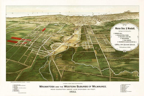 Wauwatosa Wisconsin - Marr 1892  White Modern Wood Framed Art Print with Double Matting by Marr