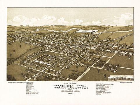 Waupun Wisconsin - Norris 1885  White Modern Wood Framed Art Print with Double Matting by Norris
