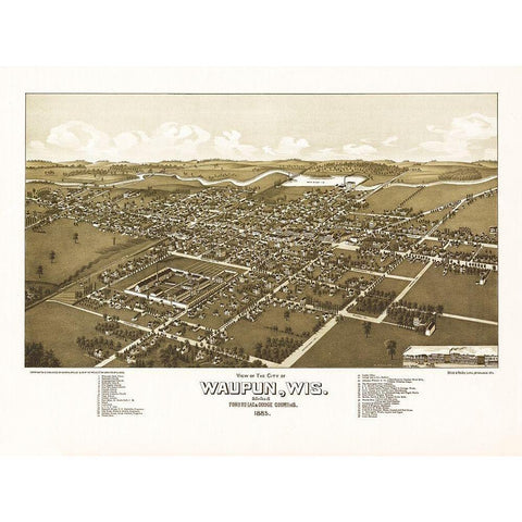 Waupun Wisconsin - Norris 1885  White Modern Wood Framed Art Print by Norris
