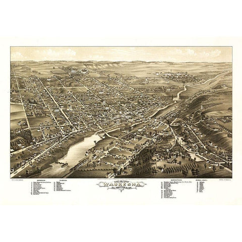 Waukesha Wisconsin - Stoner 1880  White Modern Wood Framed Art Print by Stoner