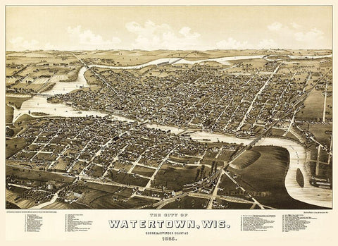 Watertown Wisconsin - Norris 1885  White Modern Wood Framed Art Print with Double Matting by Norris