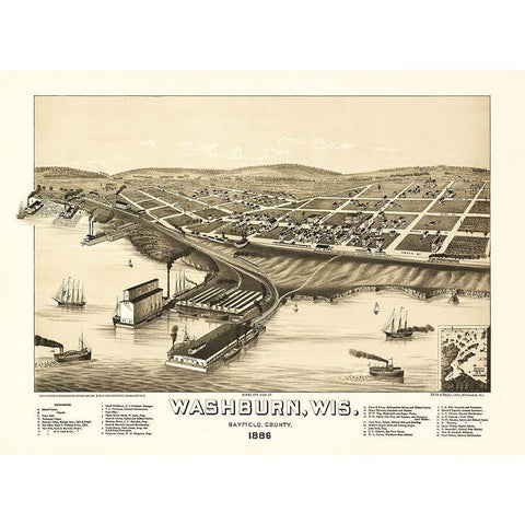 Washburn Wisconsin - Norris 1886  Black Modern Wood Framed Art Print with Double Matting by Norris