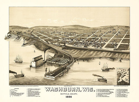 Washburn Wisconsin - Norris 1886  White Modern Wood Framed Art Print with Double Matting by Norris