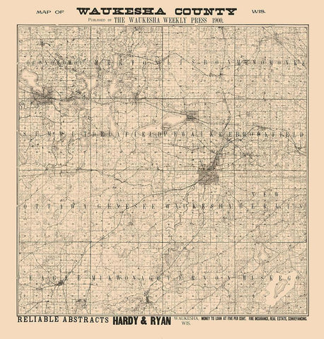 Waukesha County Wisconsin - Hardy 1900  White Modern Wood Framed Art Print with Double Matting by Hardy