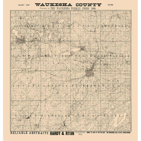 Waukesha County Wisconsin - Hardy 1900  White Modern Wood Framed Art Print by Hardy