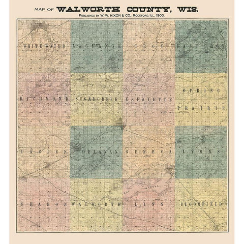 Walworth County Wisconsin - Hixon 1900  White Modern Wood Framed Art Print by Hixon